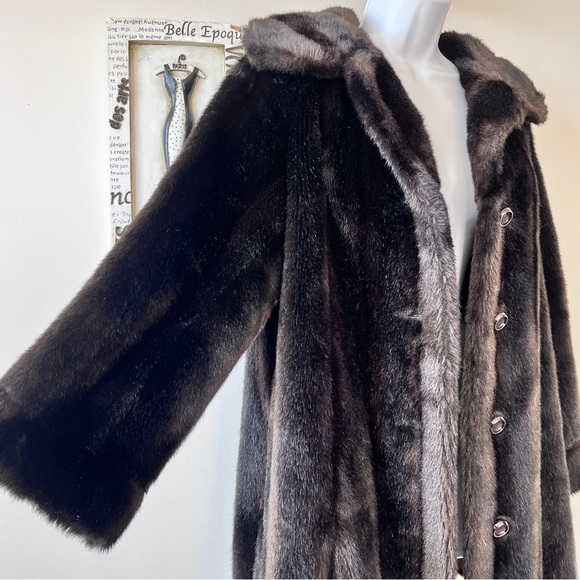 Vintage Dubrowsky & Joseph Tissavel France Brown Faux Fur Swing Coat Size 10 - Picture 7 of 12
